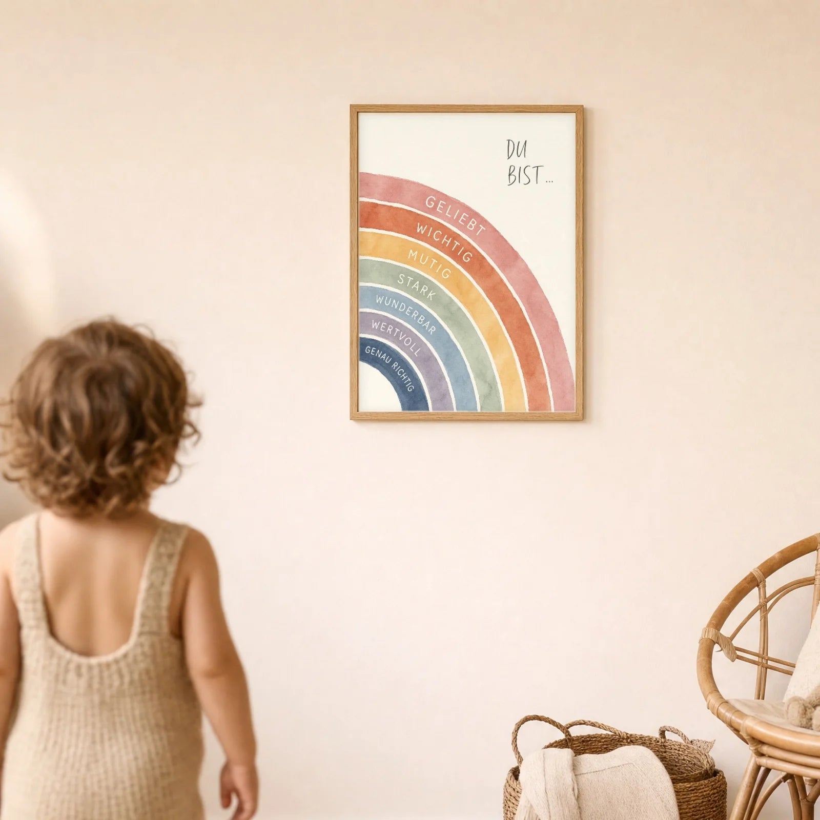 Affirmationsposter Kinderzimmer Regenbogen Du bist, im Detail auf 300 g Papier