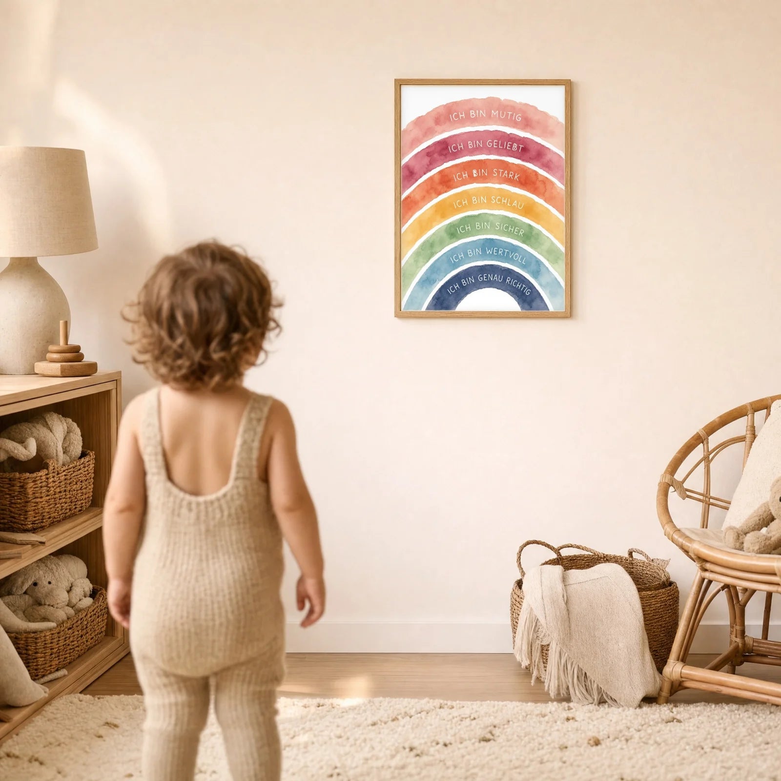 Affirmationsposter Kinderzimmer Regenbogen Ich bin bunt, im Detail auf 300 g Papier
