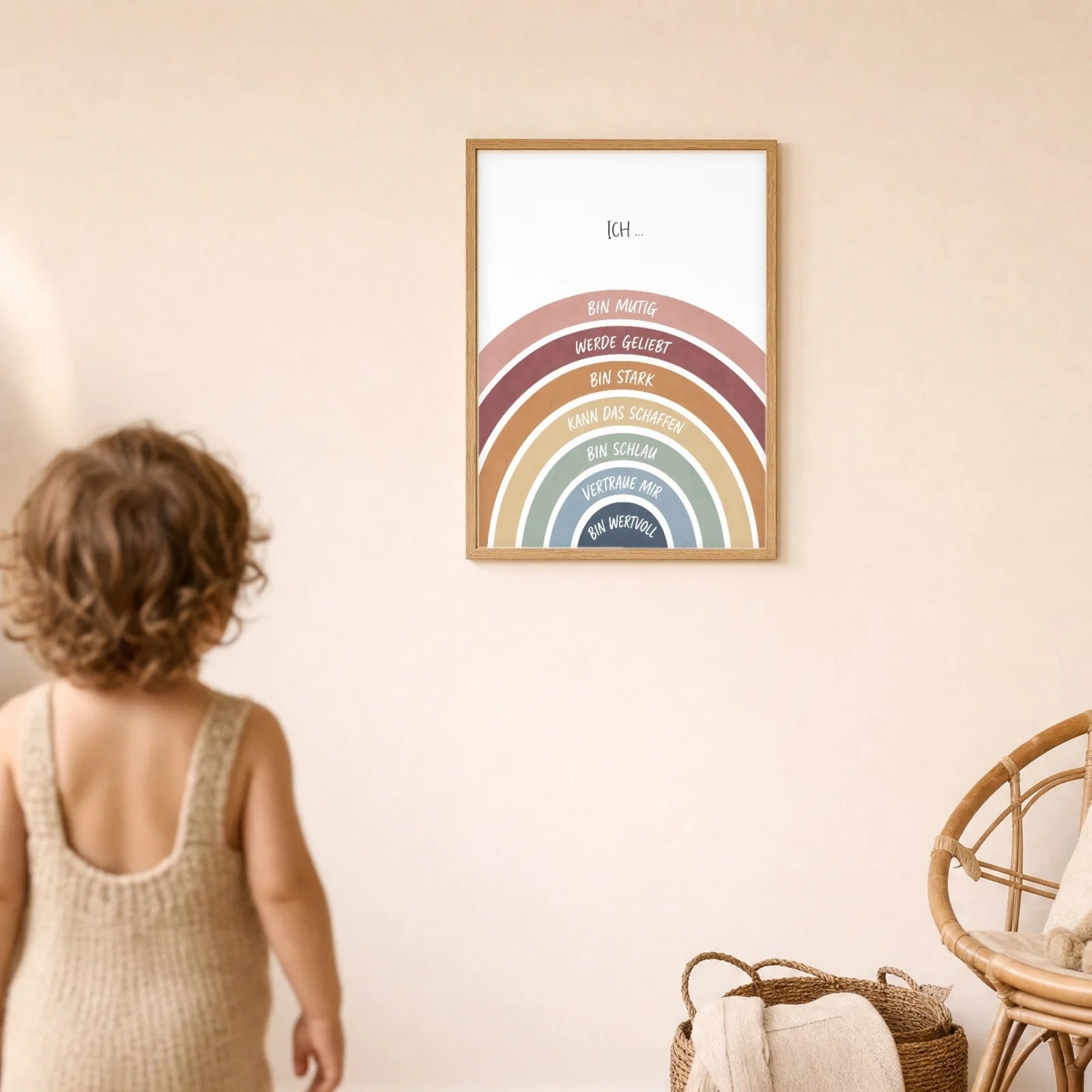 Affirmationsposter Kinderzimmer Regenbogen Ich bin mutig, im Detail auf 300 g Papier