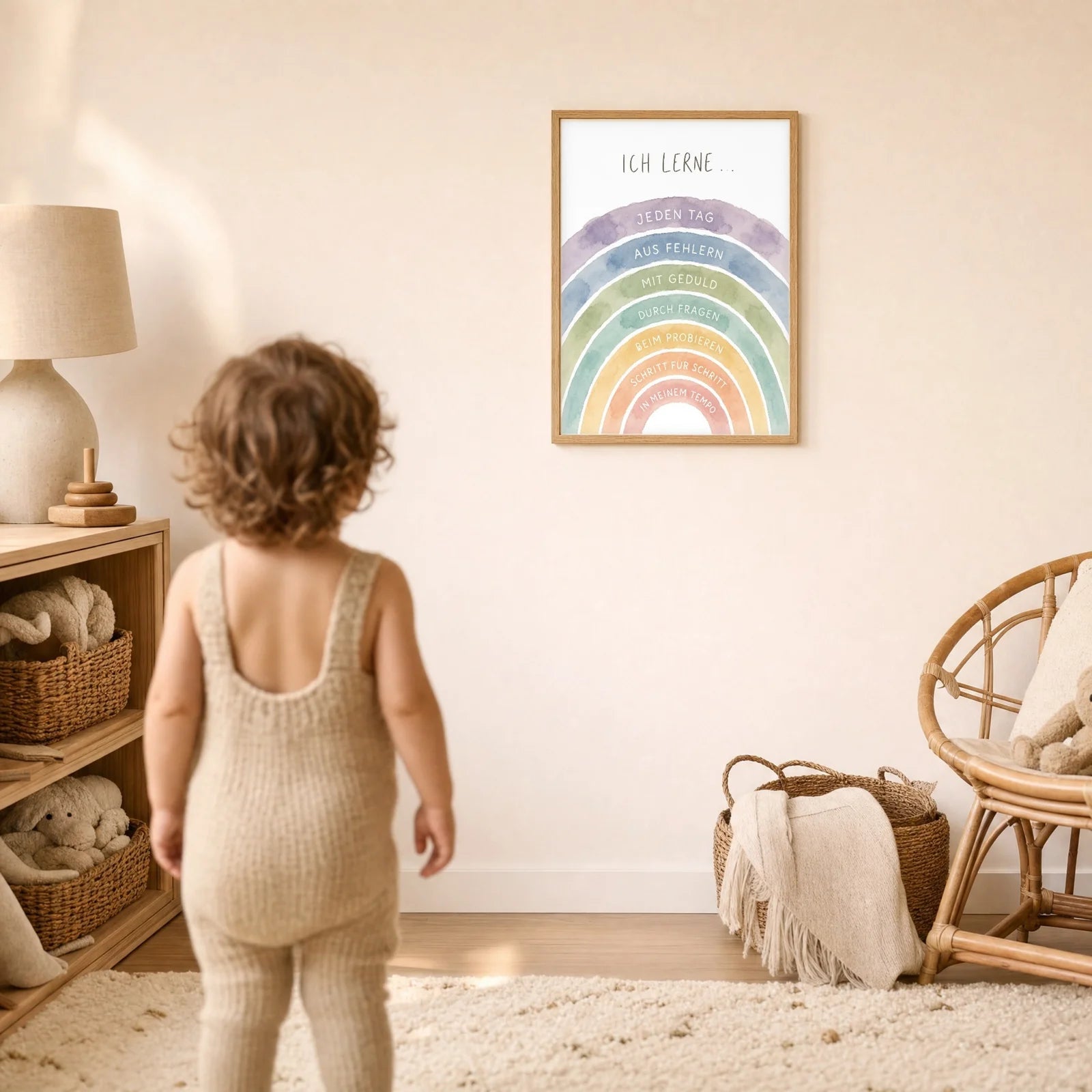 Affirmationsposter Kinderzimmer Regenbogen Ich lerne, im Detail auf 300 g Papier