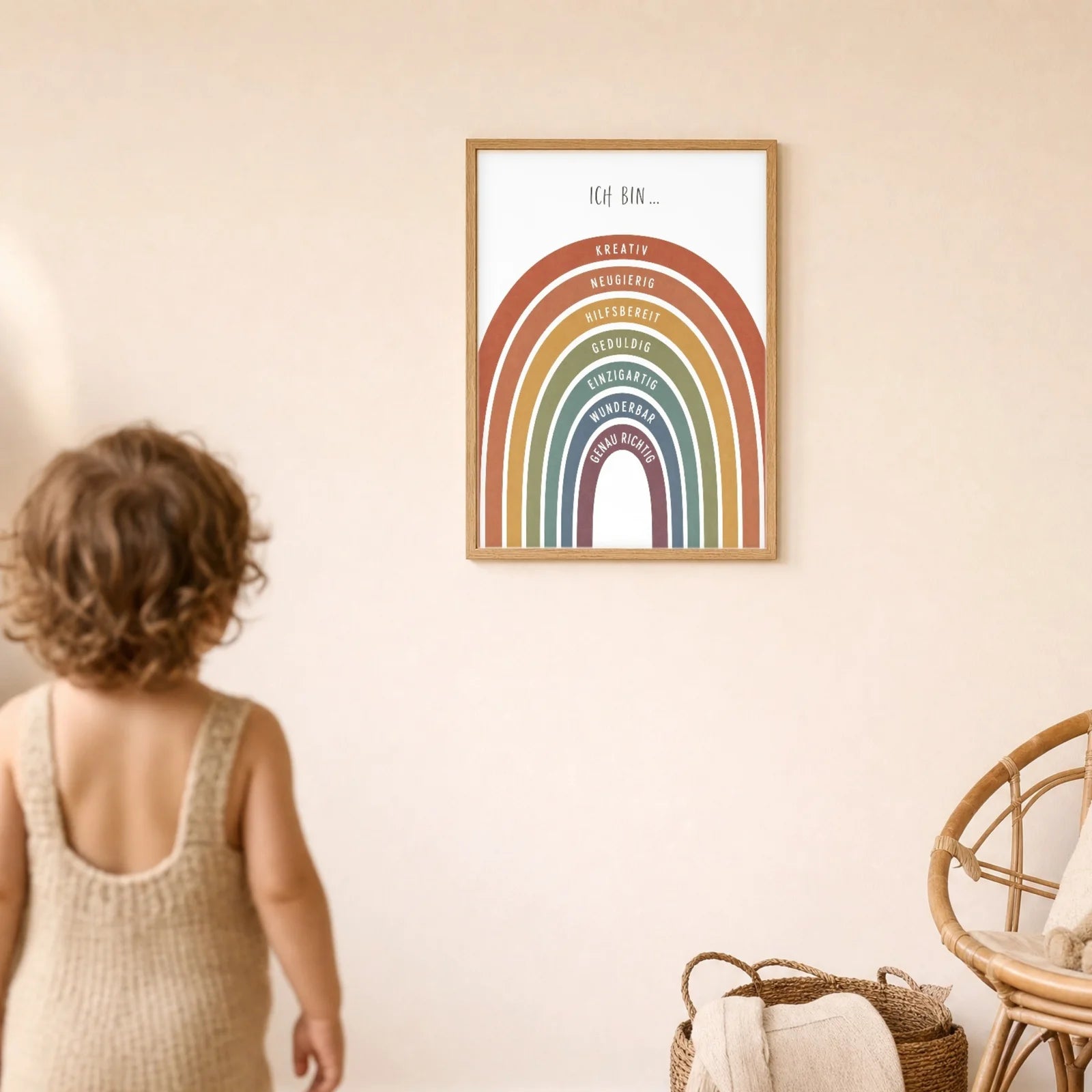 Affirmationsposter Kinderzimmer Regenbogen Terracotta, im Detail auf 300 g Papier