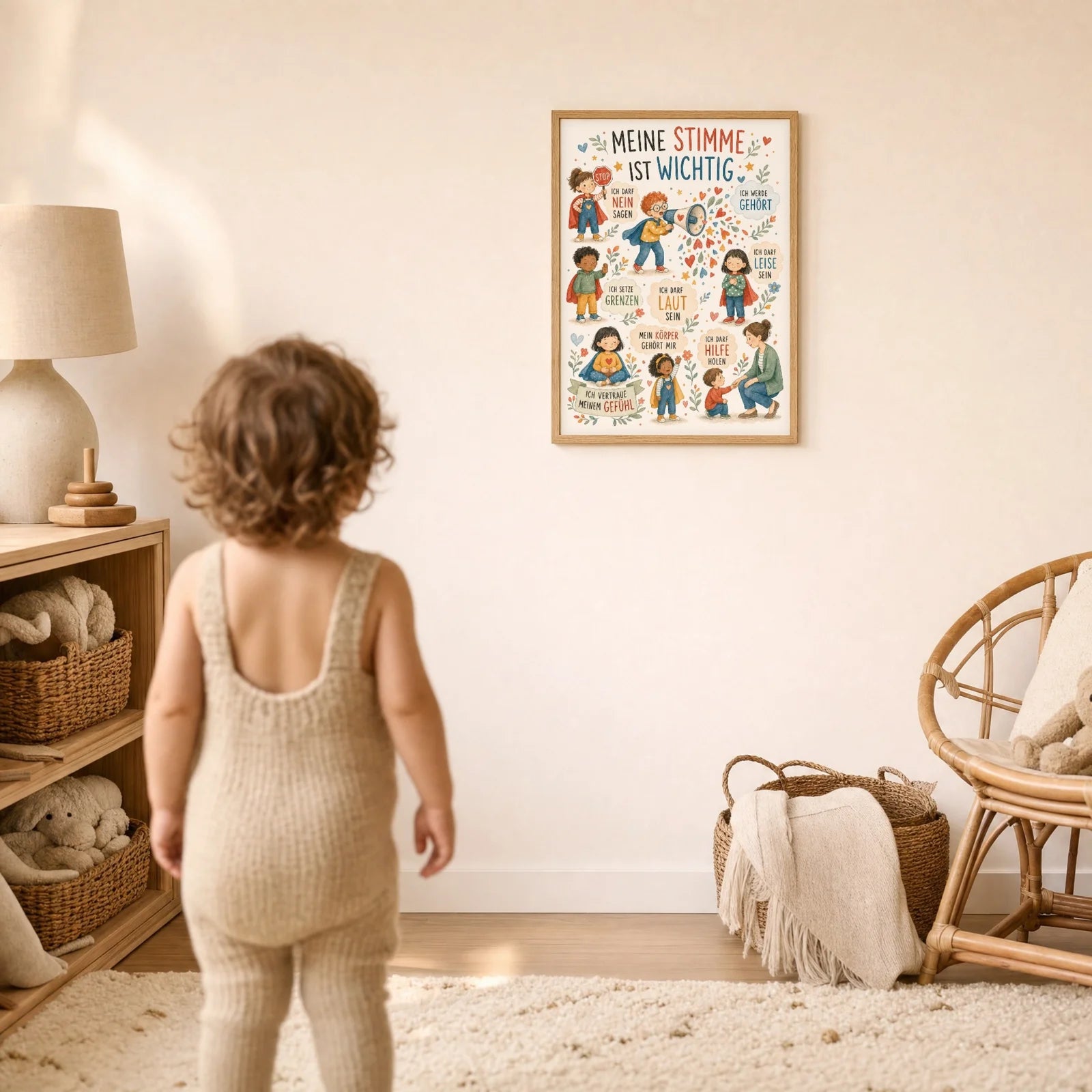 Affirmationsposter Kinderzimmer Wimmelbild Meine Stimme, im Detail auf 300 g Papier