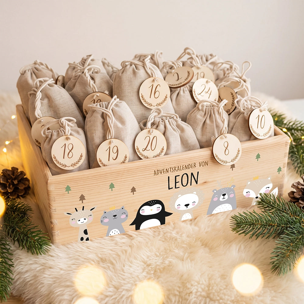 Personalisierter Adventskalender zum Befüllen - Winter Tierfamilie