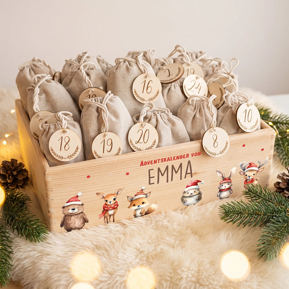 Personalisierter Adventskalender zum Befüllen - Tierfamilie Weihnachten