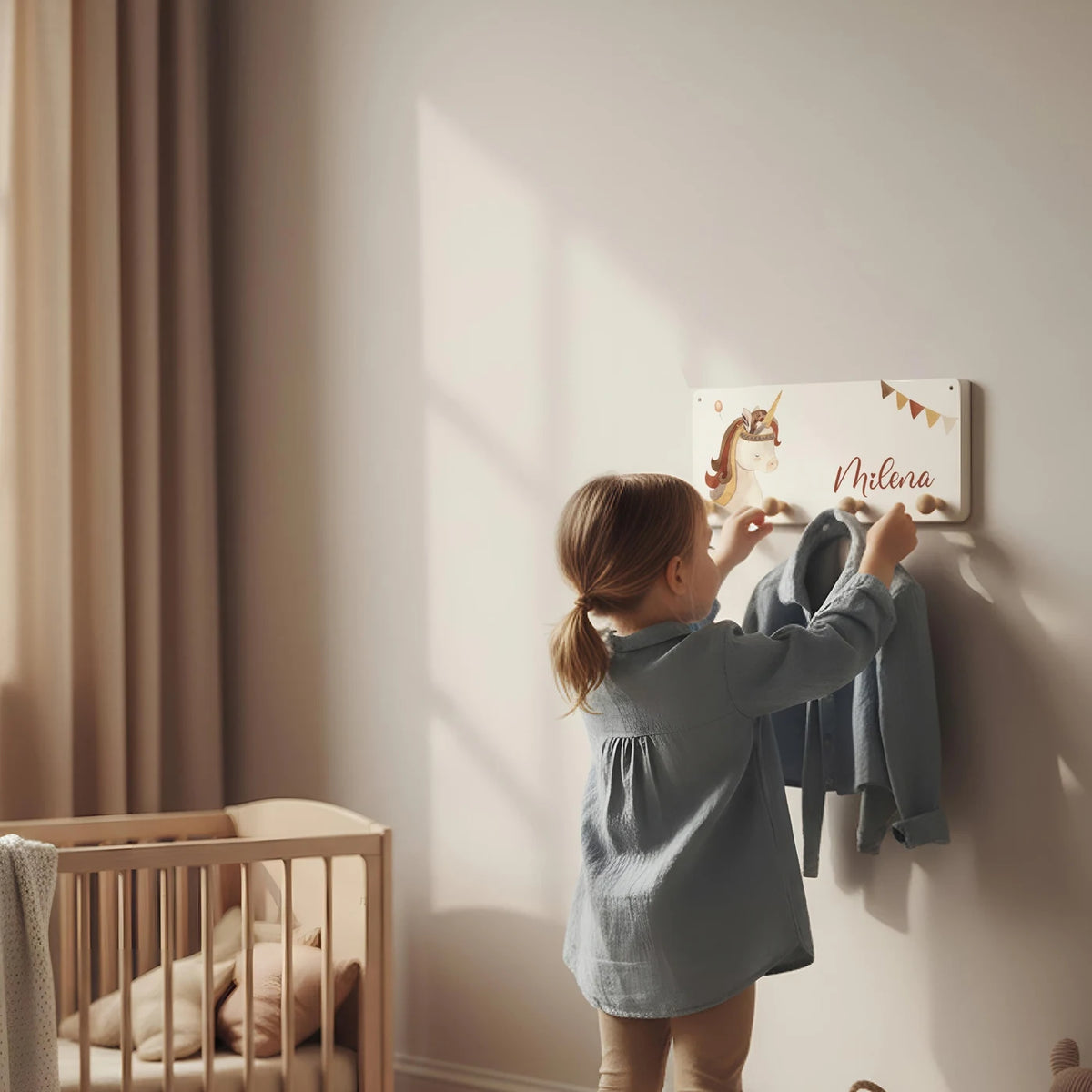 Kindergarderobe Holz personalisiert - Boho