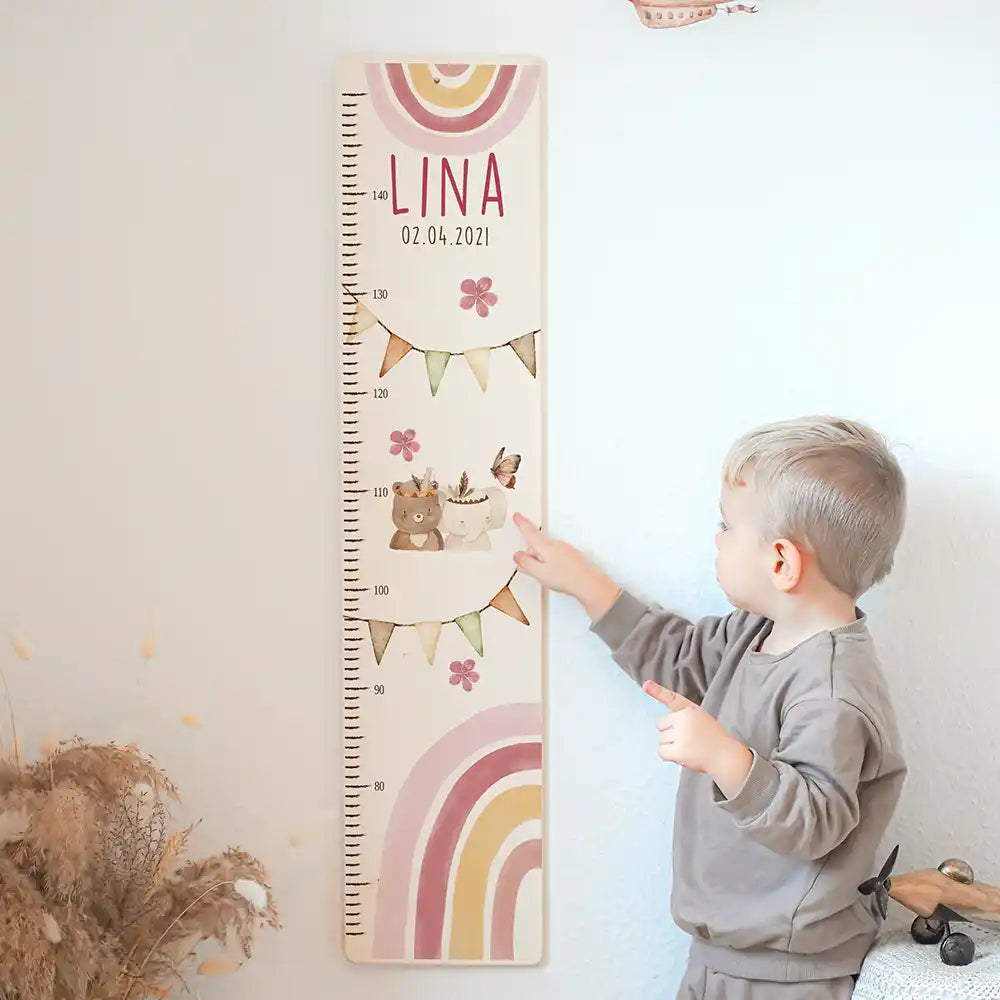 Messlatte Kinder Holz & Aluverbund - Regenbogen Bär