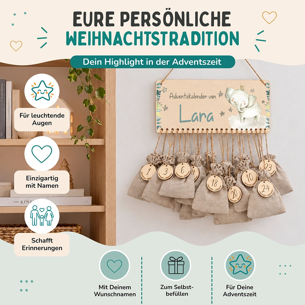 Personalisierbarer Adventskalender farbig - Elefant