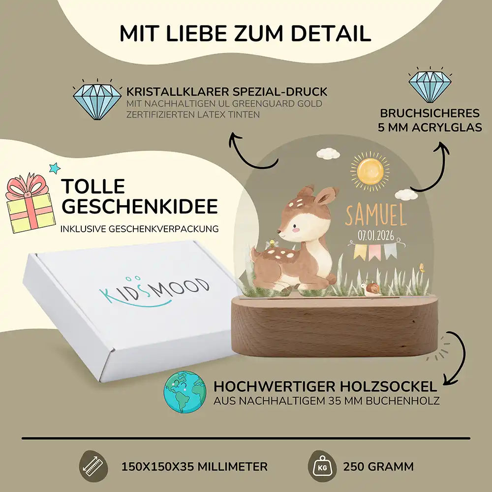 Nachtlicht Kinder personalisiert - Niedliches Wald-Reh