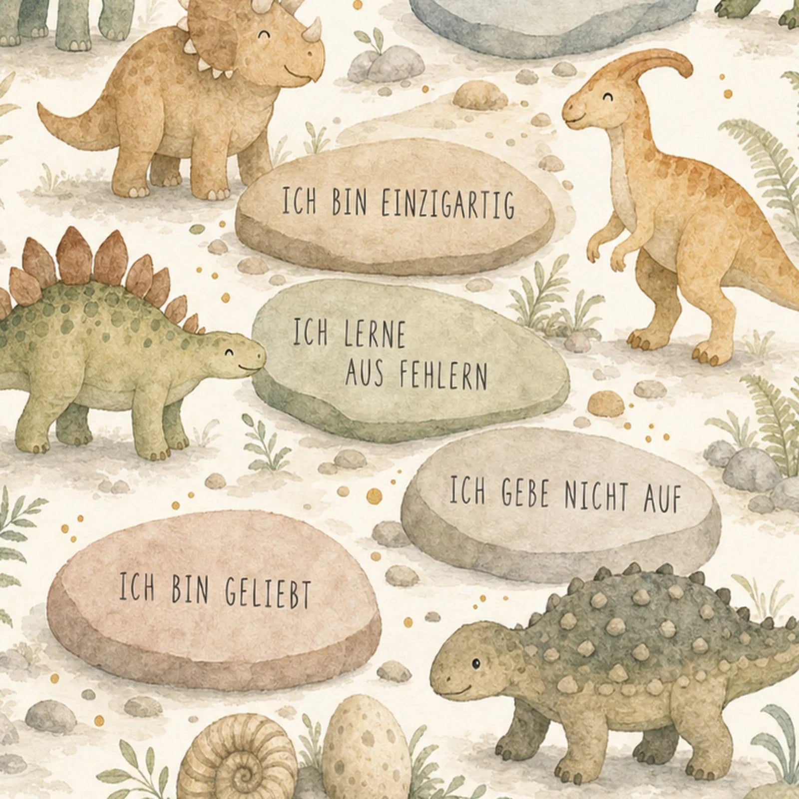 Affirmationsposter Kinderzimmer Dino-Kräfte, als Wandbild im Format 30 x 40 cm