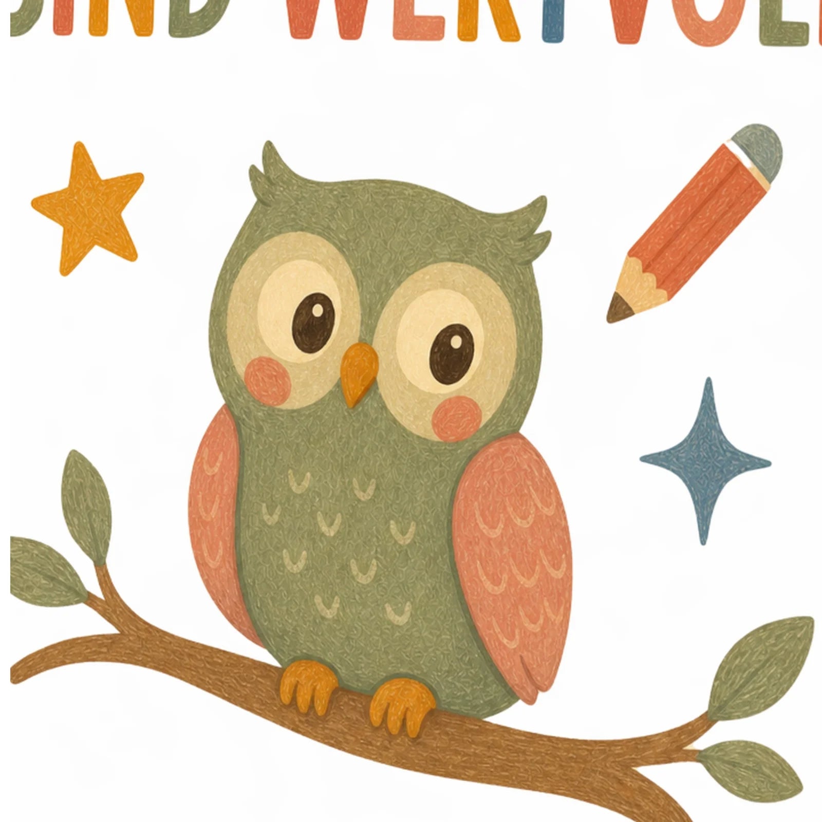 Affirmationsposter Kinderzimmer Eule Meine Ideen sind wertvoll, als Wandbild im Format 30 x 40 cm