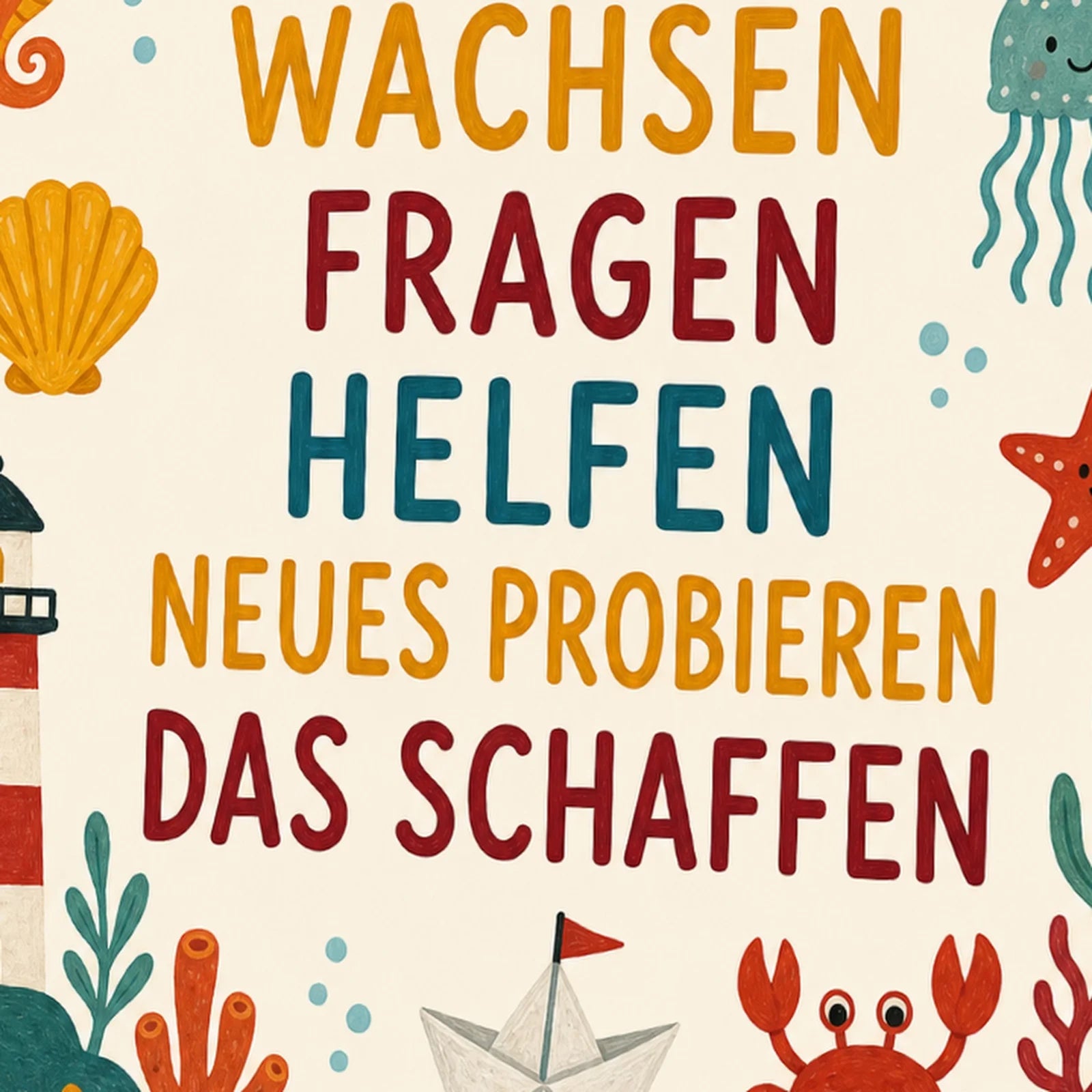 Affirmationsposter Kinderzimmer Meer Ich kann lernen, als Wandbild im Format 30 x 40 cm