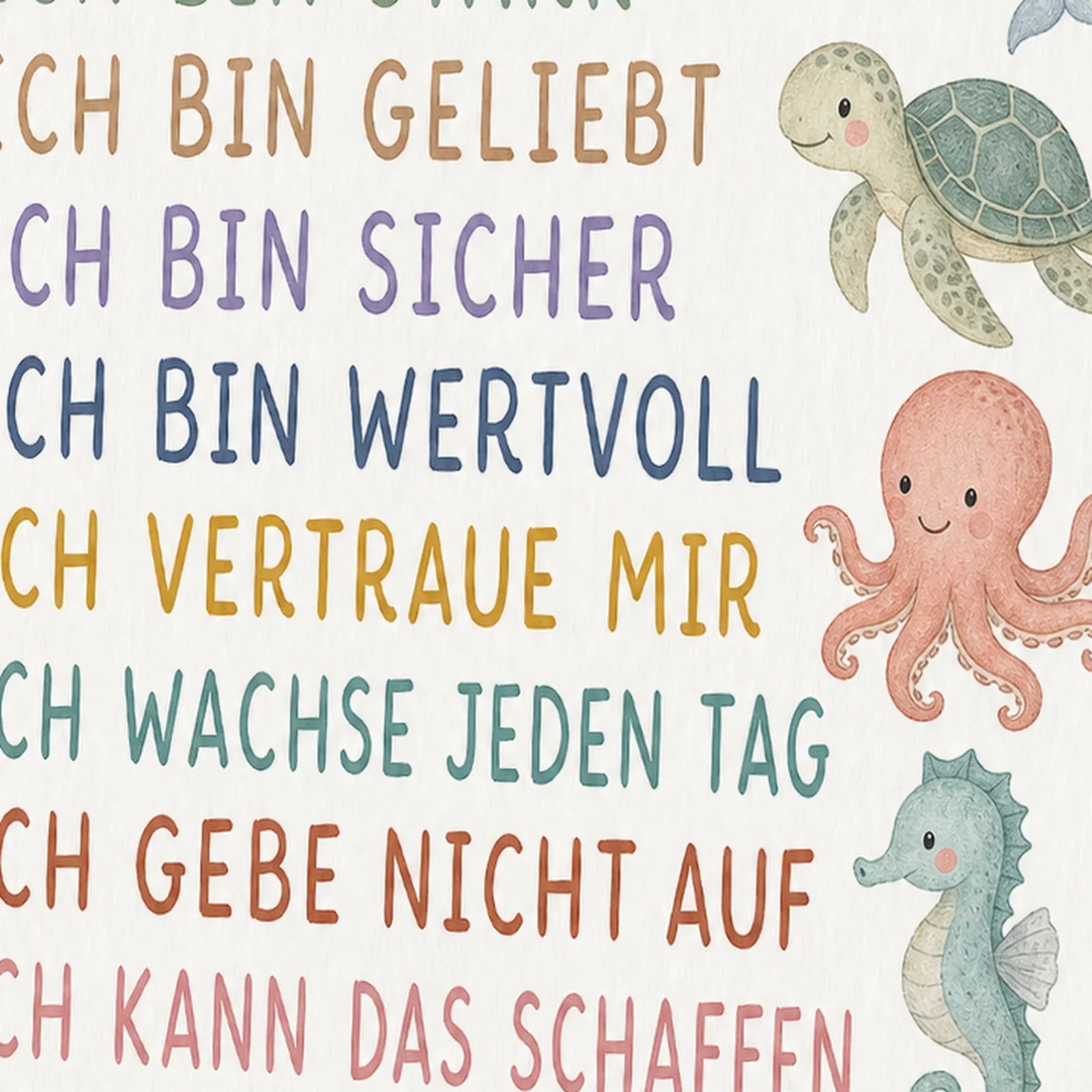 Affirmationsposter Kinderzimmer Meerestiere, als Wandbild im Format 30 x 40 cm
