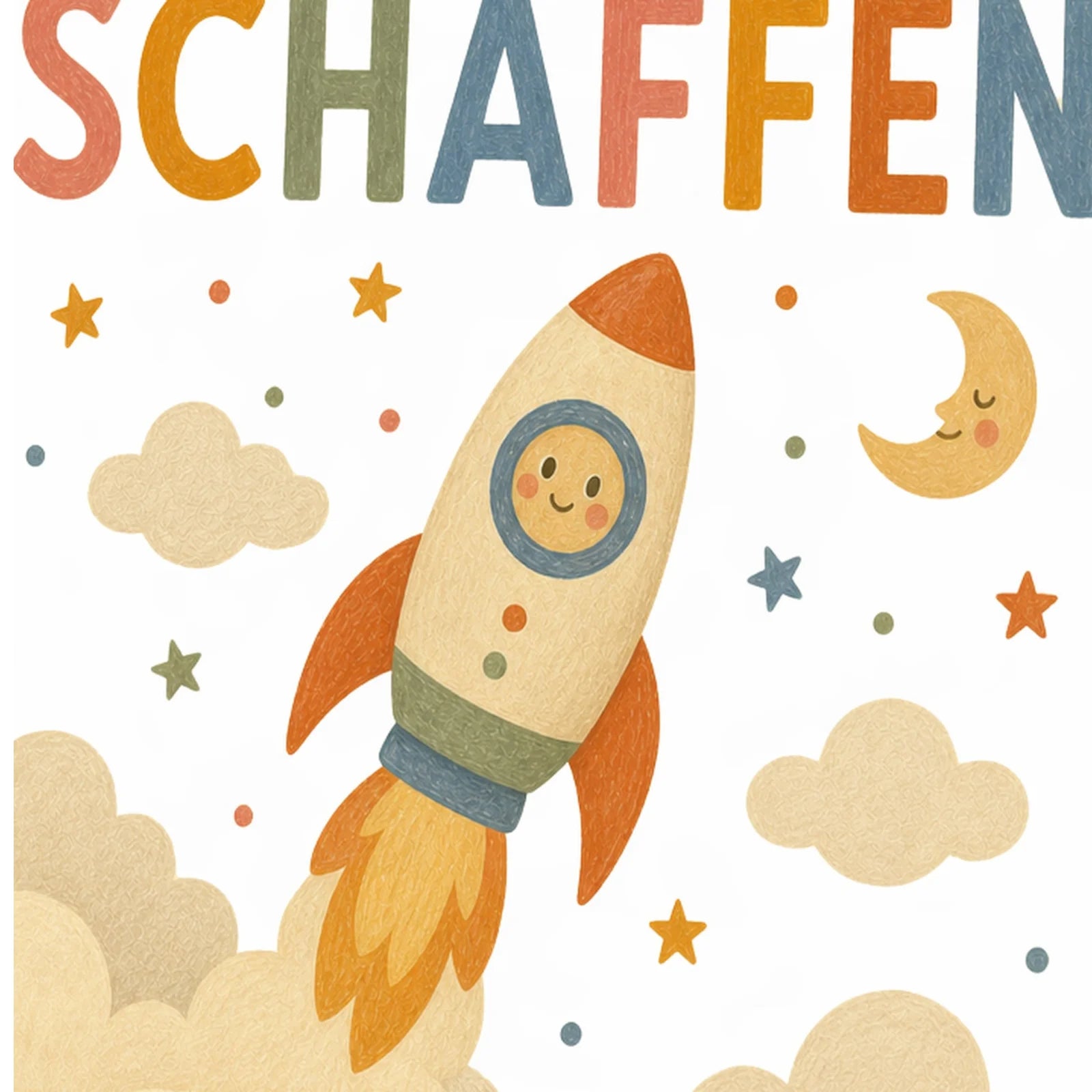 Affirmationsposter Kinderzimmer Rakete Ich kann das schaffen, als Wandbild im Format 30 x 40 cm