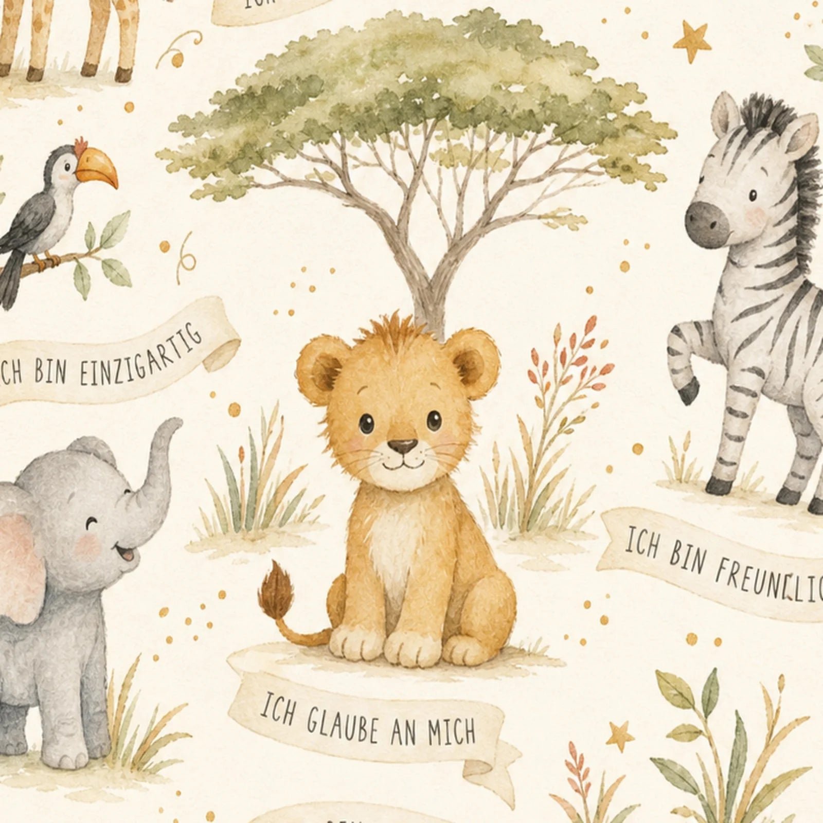 Affirmationsposter Kinderzimmer Safari-Stärken, als Wandbild im Format 30 x 40 cm