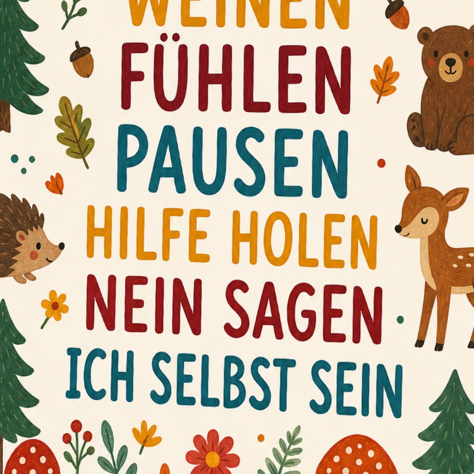 Affirmationsposter Kinderzimmer Wald Ich darf lachen, als Wandbild im Format 30 x 40 cm