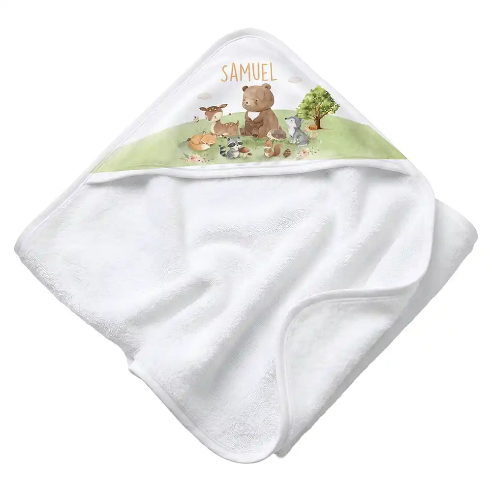 Personalisiertes Kapuzenhandtuch Baby Waldparade – Rattan-Untergrund Produktdetail