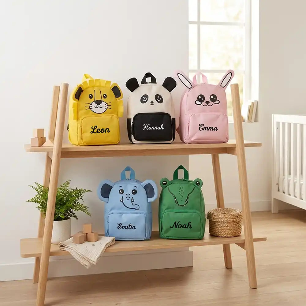 Personalisierter Kinderrucksack Löwe, aus robustem RPET-Material