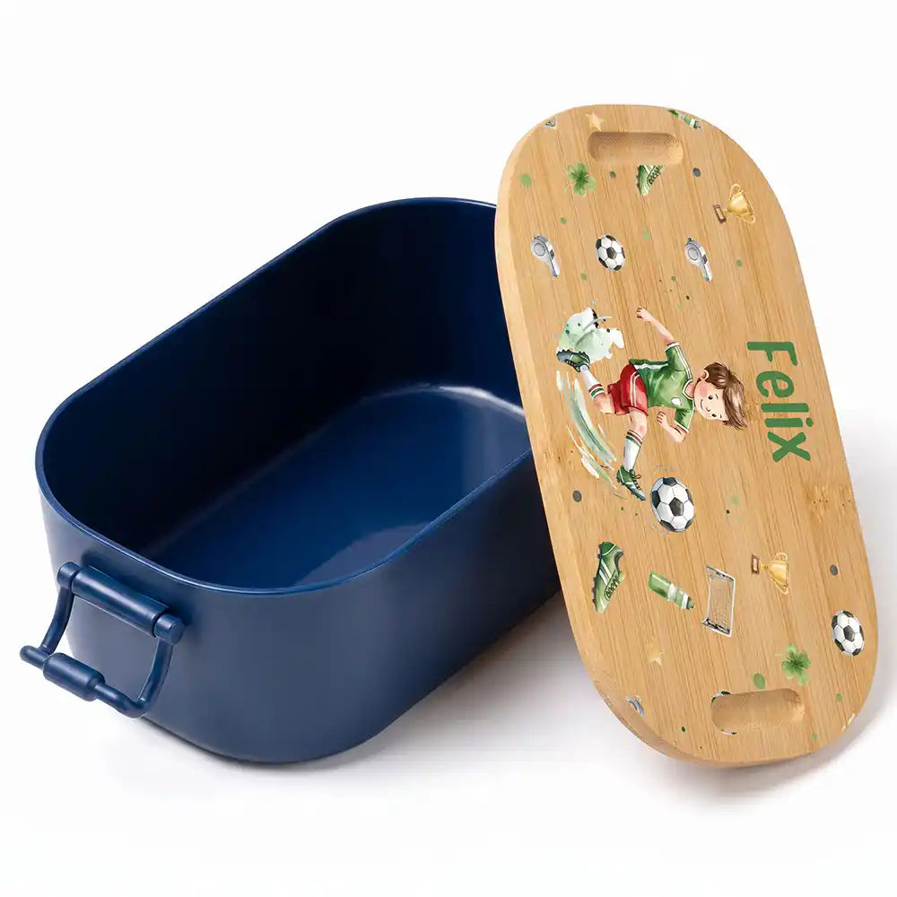 Brotdose Kinder personalisiert Fußballer, Volumen 1 Liter mit Bambusdeckel