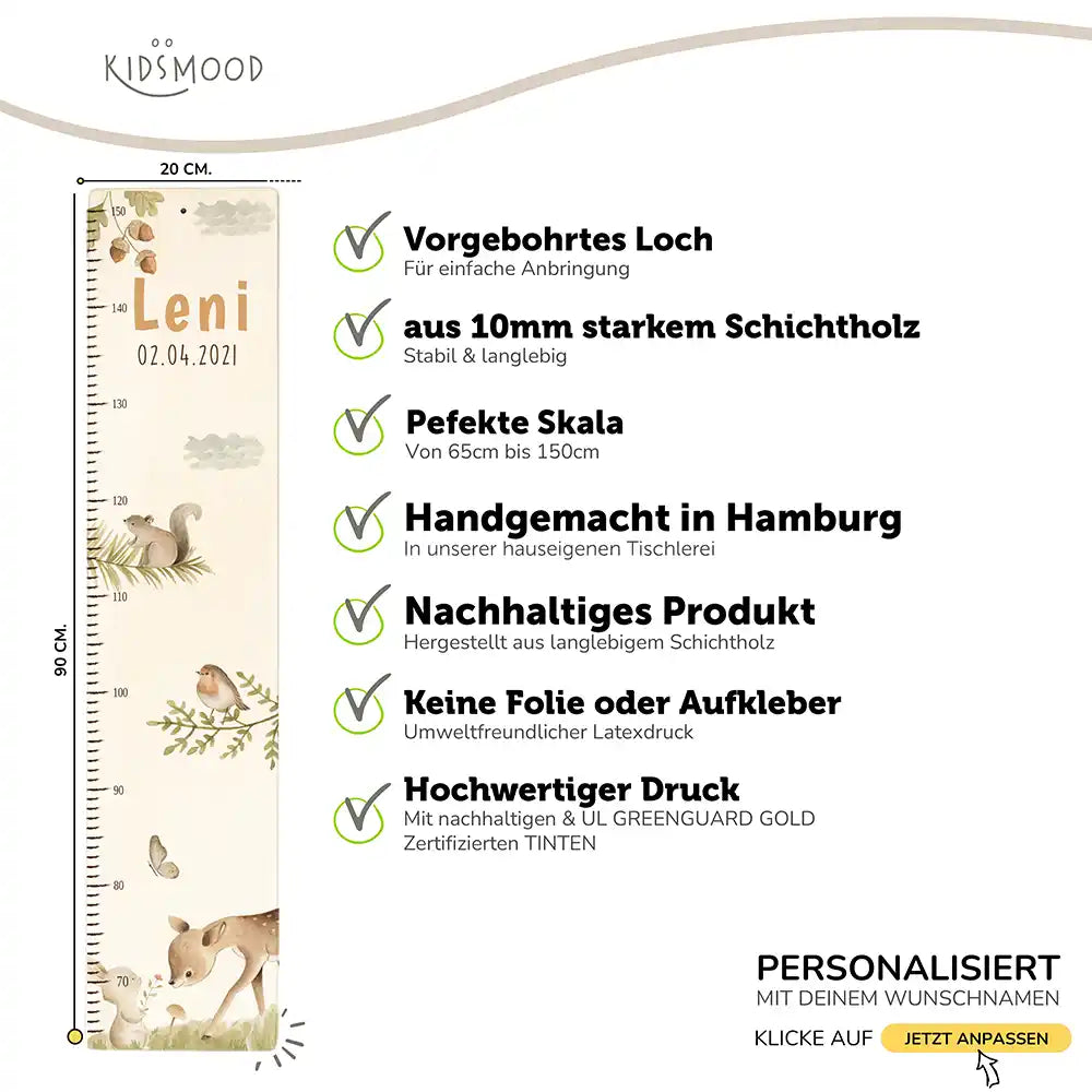 Messlatte Kinder Holz & Aluverbund - Reh im Wald