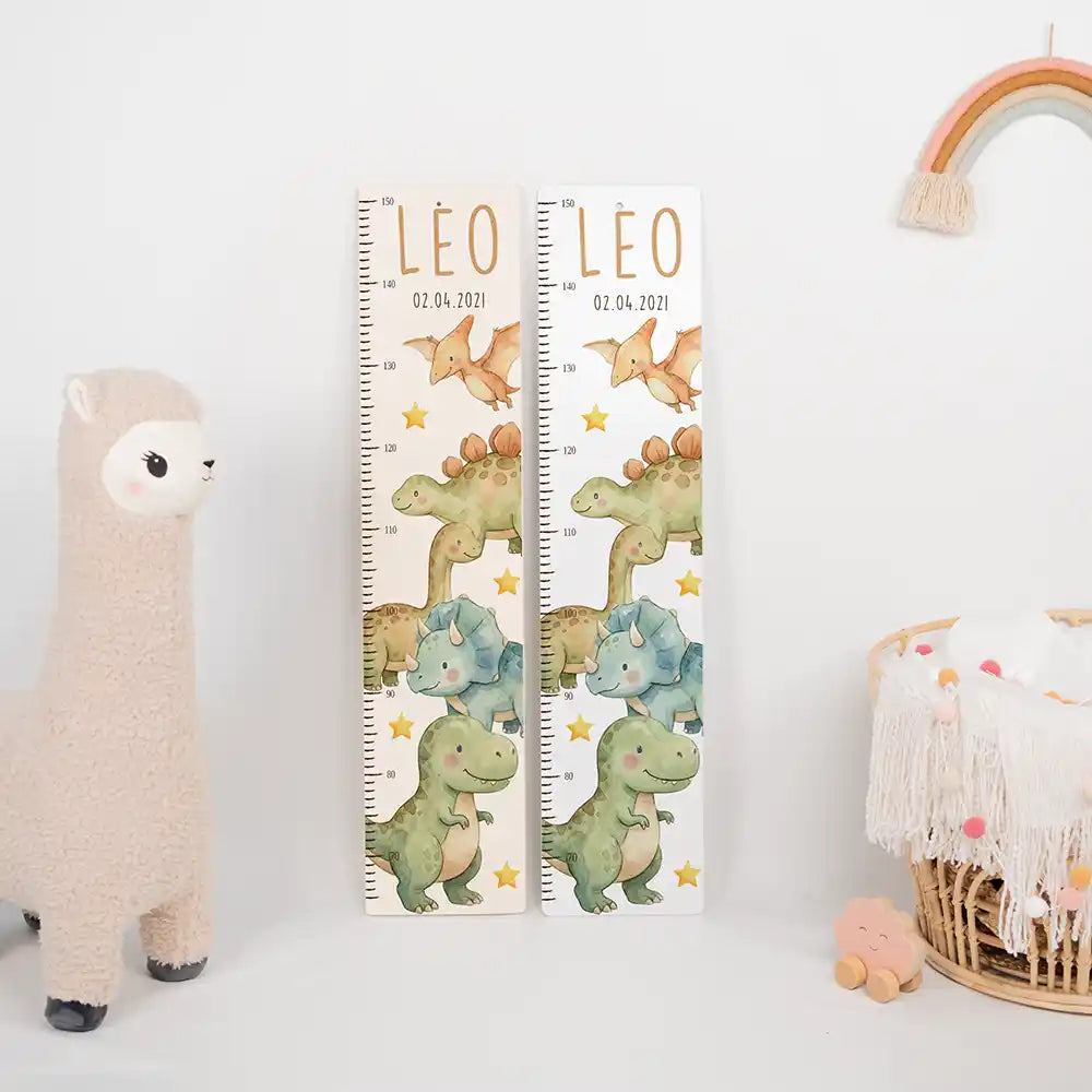 Messlatte Kinder Holz & Aluverbund - Niedliche Dinosaurier