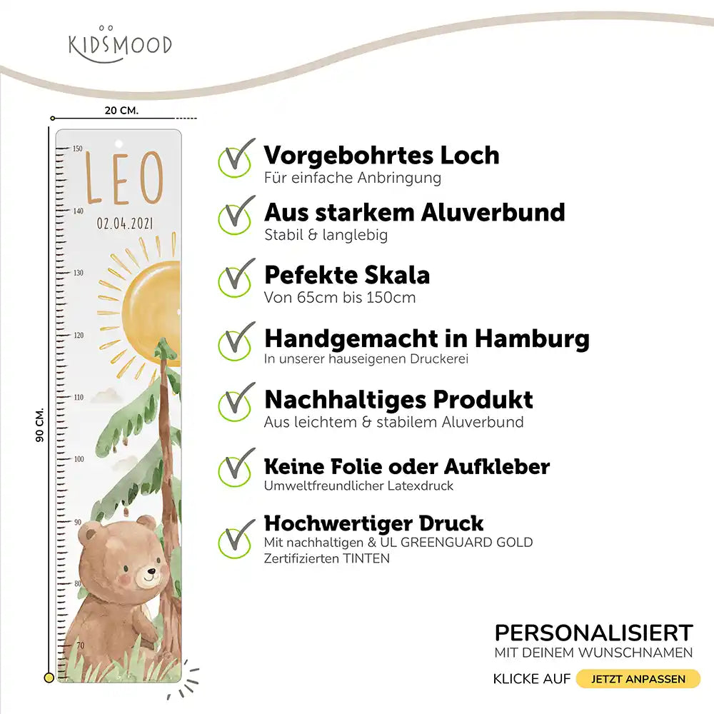 Messlatte Kinder Holz & Aluverbund - Bär