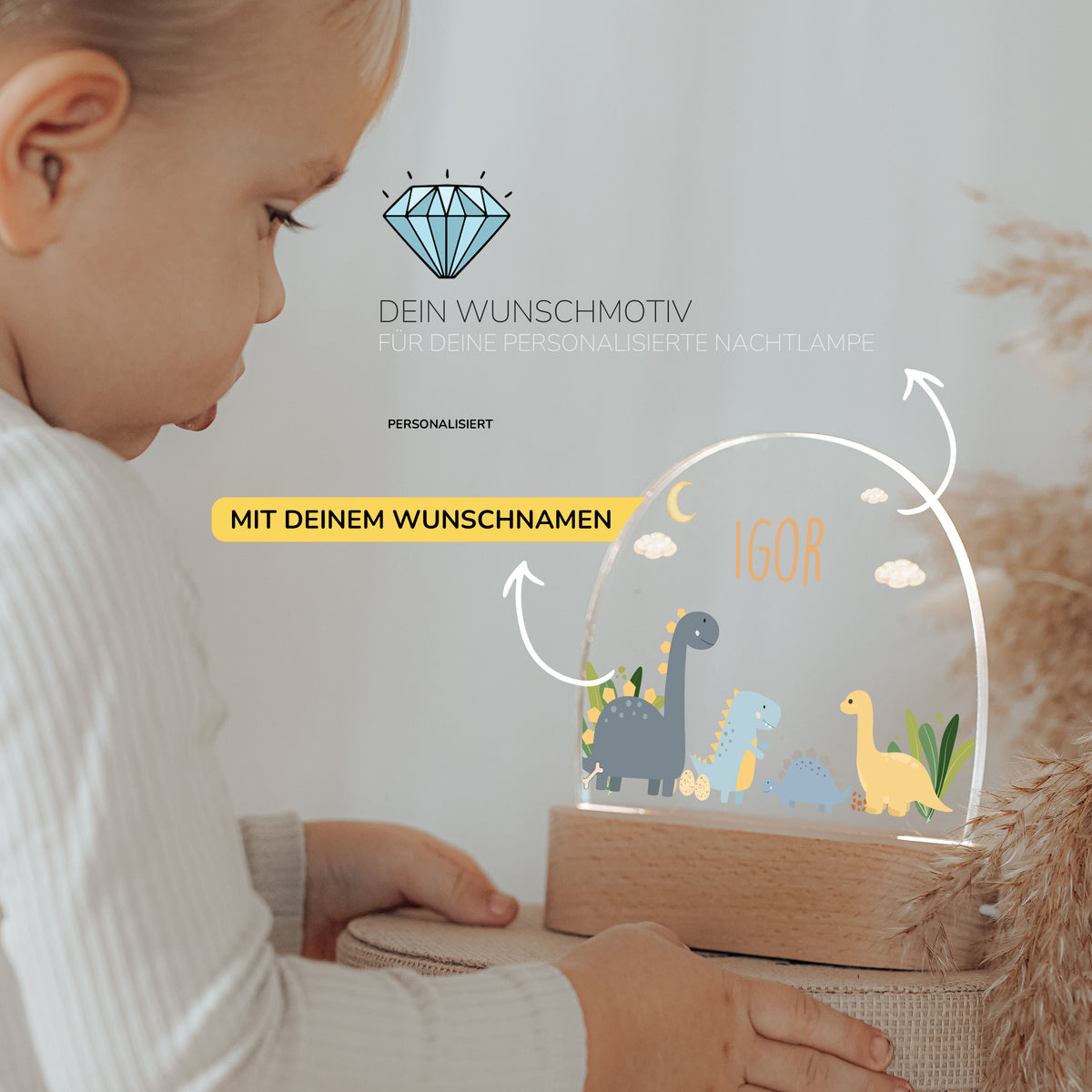 Nachtlicht Kinder personalisiert - Süße Dinosaurier
