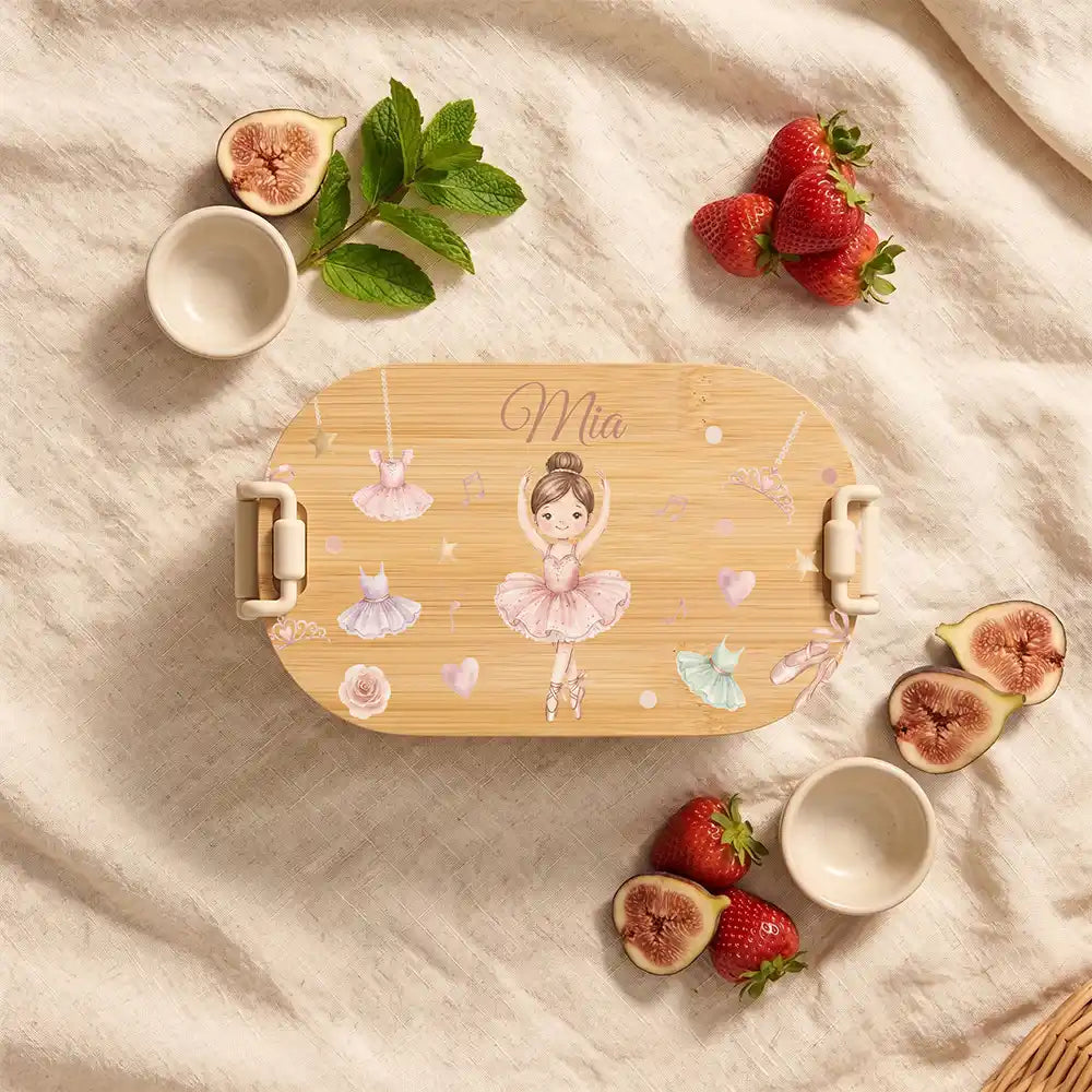 Brotdose Kinder personalisiert Ballerina Tutu, Brotdose beige in der Kita mit Wunschname