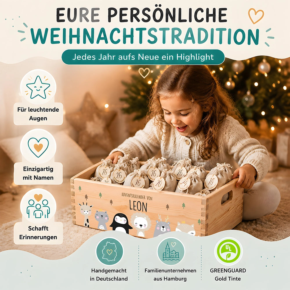 Personalisierter Adventskalender zum Befüllen - Winter Tierfamilie