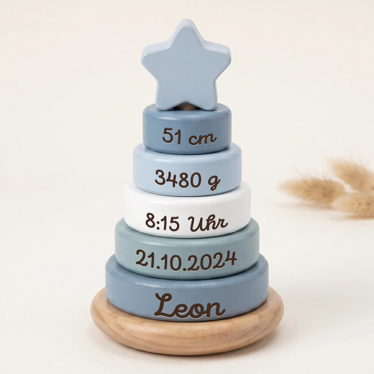 Stapelturm personalisiert in Blau, alle 7 Teile