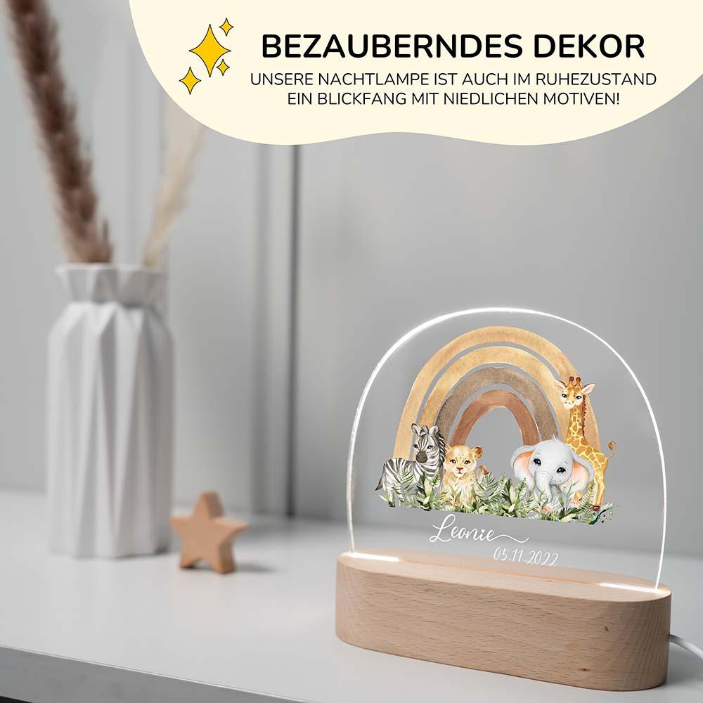 high-quality personalized night lamp with baby animals and rainbow