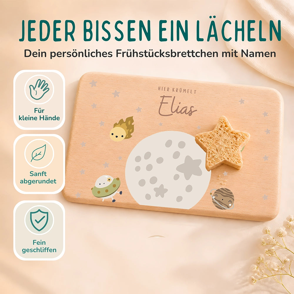 Frühstücksbrettchen Holz personalisiert - Weltall