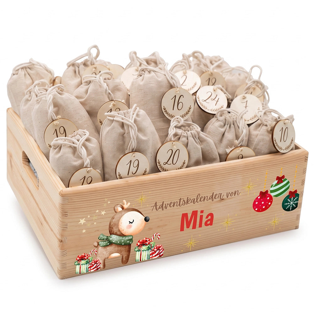 Personalisierter Adventskalender zum Befüllen - Reh mit Geschenken