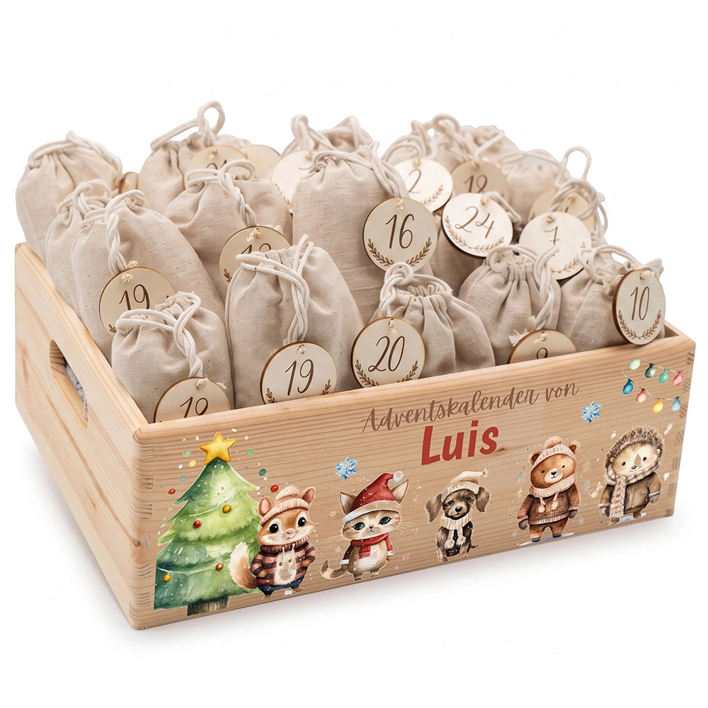Personalisierter Adventskalender zum Befüllen - Tierfamilie im Winterwald