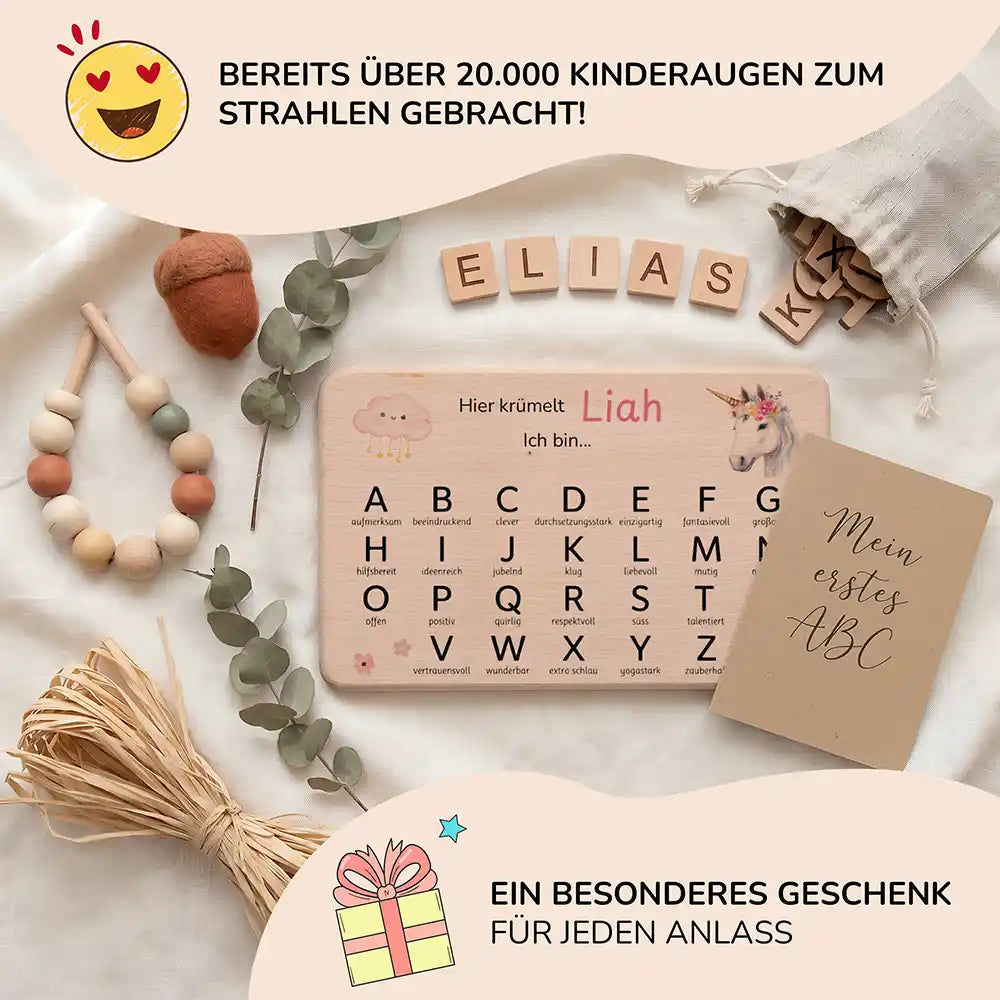 ABC Brettchen Kinder personalisiert Einhorn Wolke – Mein erstes ABC Lifestyle