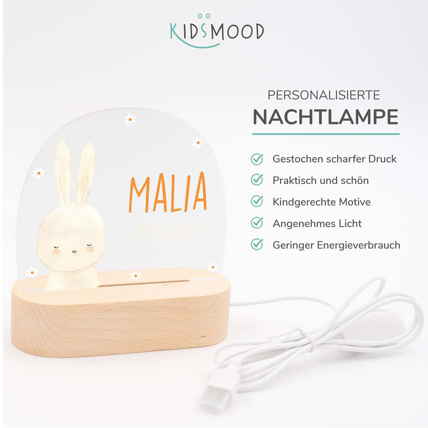 Personalisierte Nachtlampe für Kinder - Baby-Hase