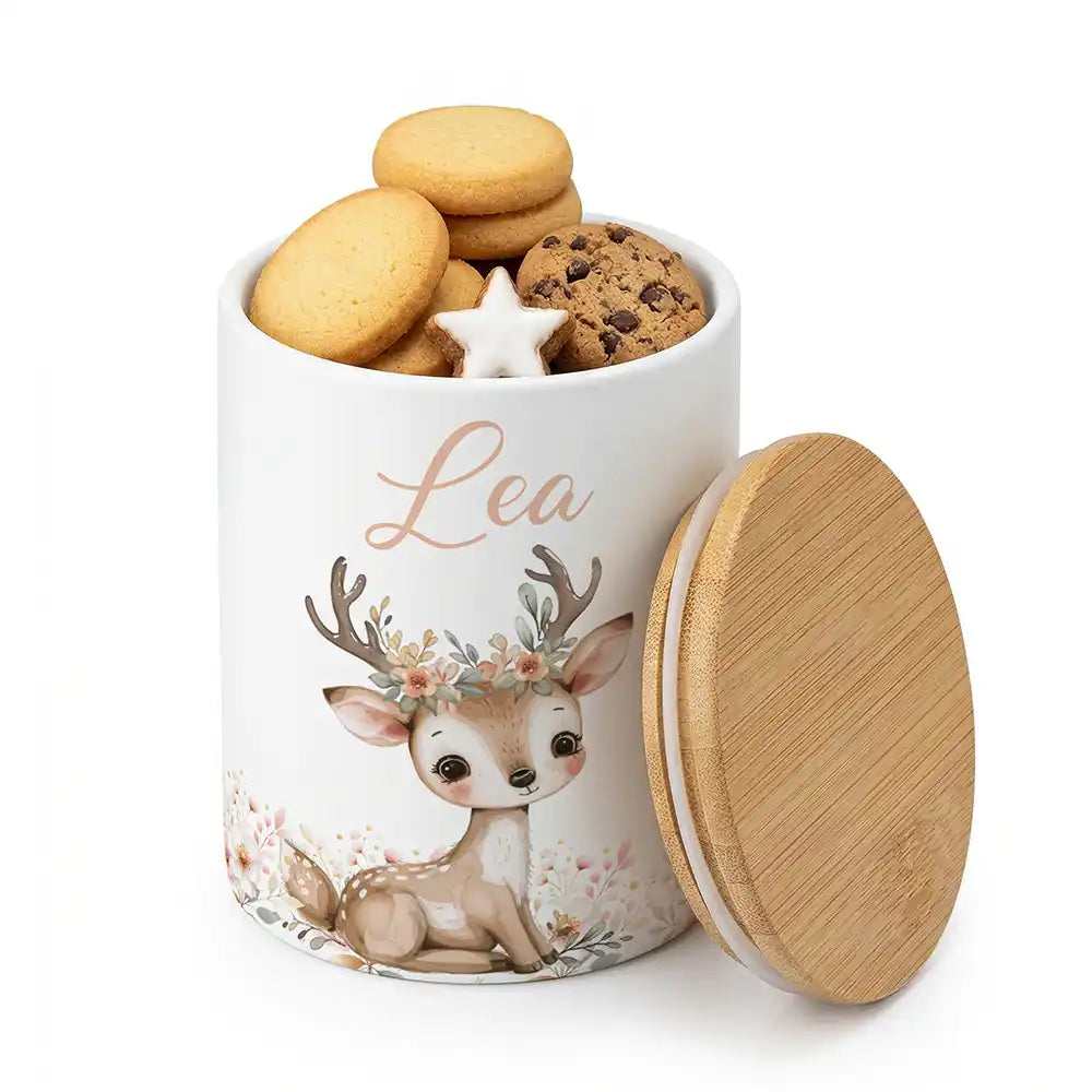 Keksdose, Zahnbürstenhalter, Stiftehalter - Reh Blumenkranz 2-in-1