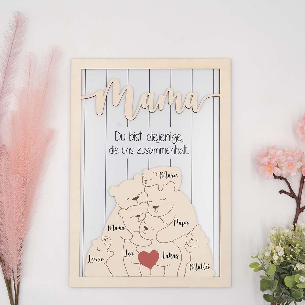 Süßes personalisiertes Bärenfamilien-Bildrahmen-Muttertagsgeschenk - 4 Personen
