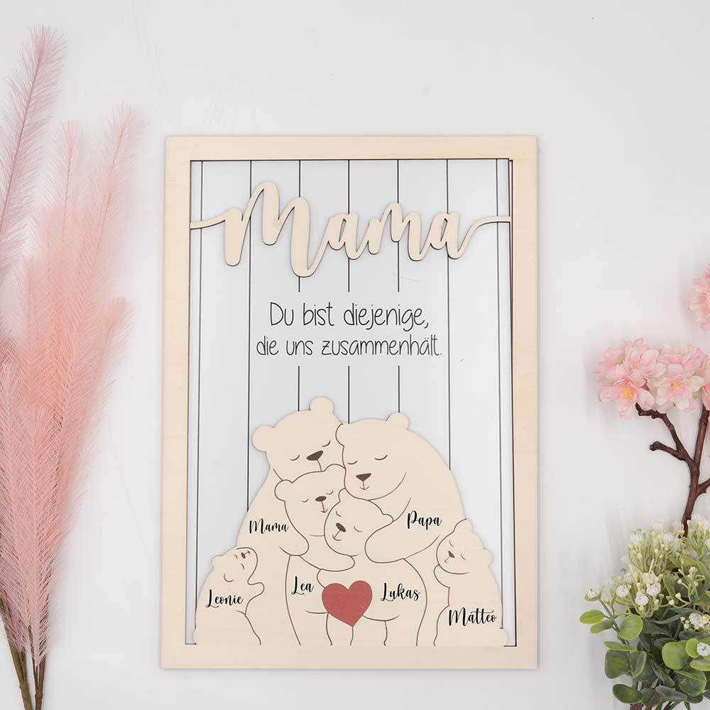 Süßes personalisiertes Bärenfamilien-Bildrahmen-Muttertagsgeschenk - 7 Personen