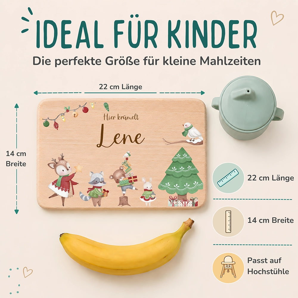 Frühstücksbrettchen Weihnachten Tiere und Weihnachtsbaum - Geschenk Weihnachten