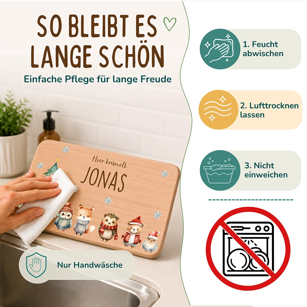 Frühstücksbrettchen Weihnachten mit Tierfreunden - Geschenk Weihnachten
