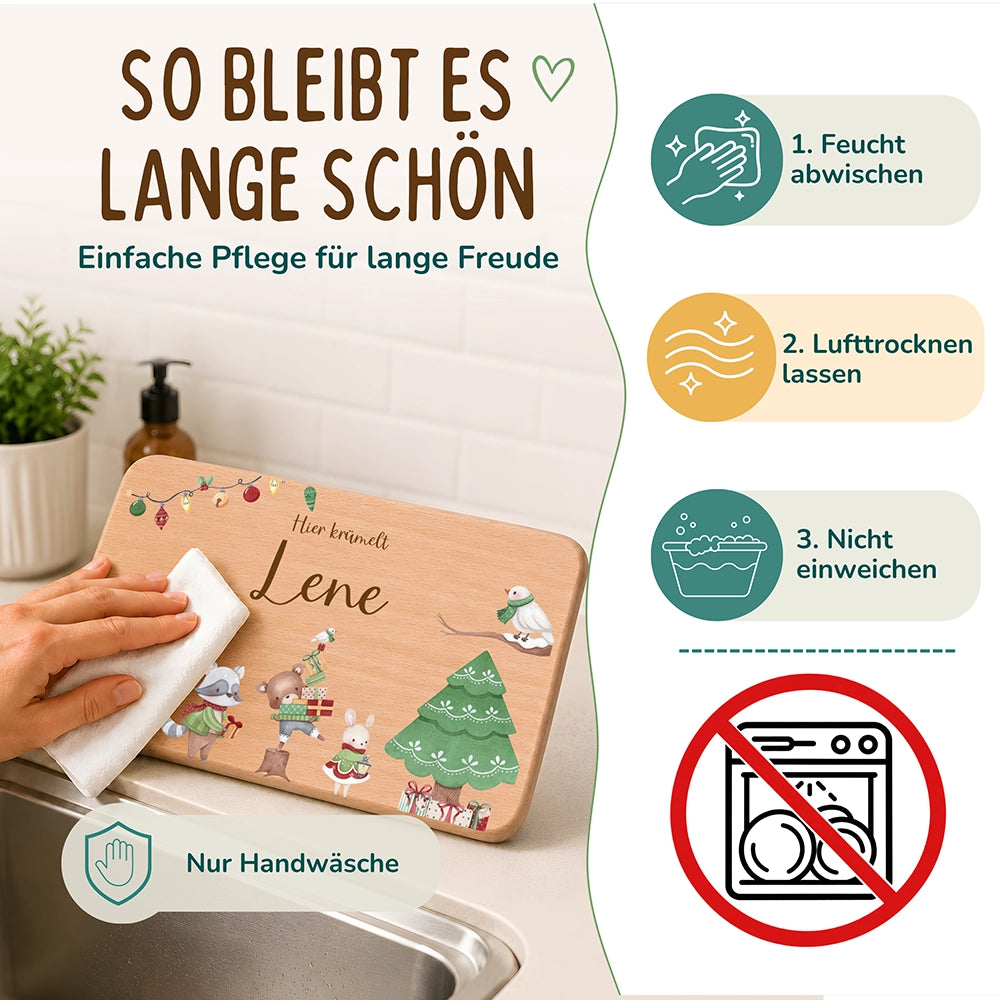 Frühstücksbrettchen Weihnachten Tiere und Weihnachtsbaum - Geschenk Weihnachten