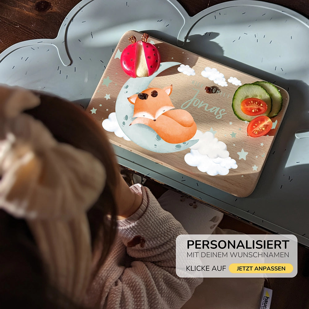Schneidebrett Holz personalisiert - Baby Fuchs
