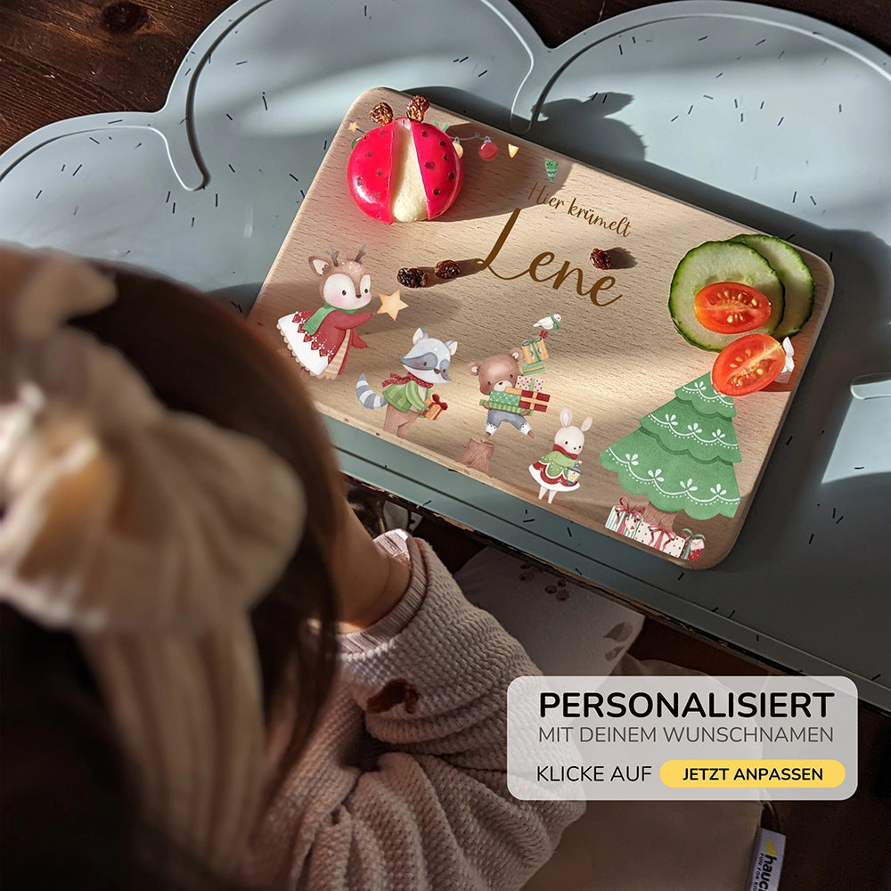 Frühstücksbrettchen Weihnachten Tiere und Weihnachtsbaum - Geschenk Weihnachten