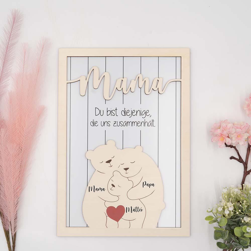 Süßes personalisiertes Bärenfamilien-Bildrahmen-Muttertagsgeschenk - 5 Personen