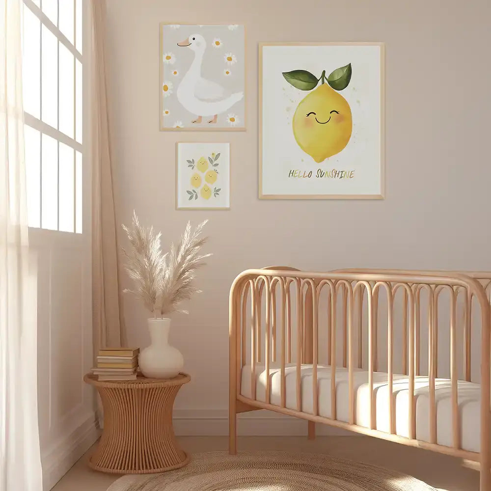 Poster 3er-Set - Ente, Zitronen & "Hello Sunshine" für's Kinderzimmer