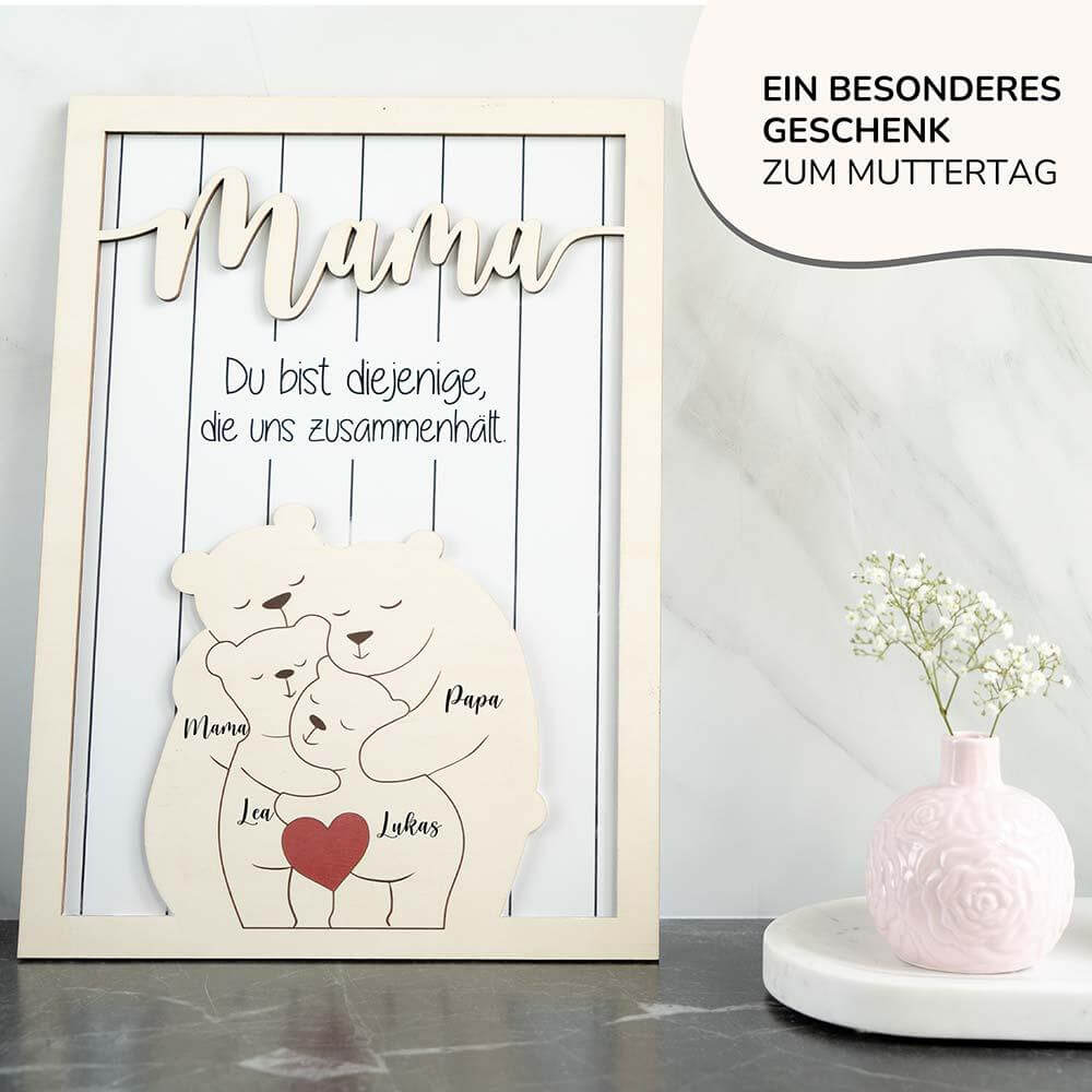 Süßes personalisiertes Bärenfamilien-Bildrahmen-Muttertagsgeschenk - 7 Personen