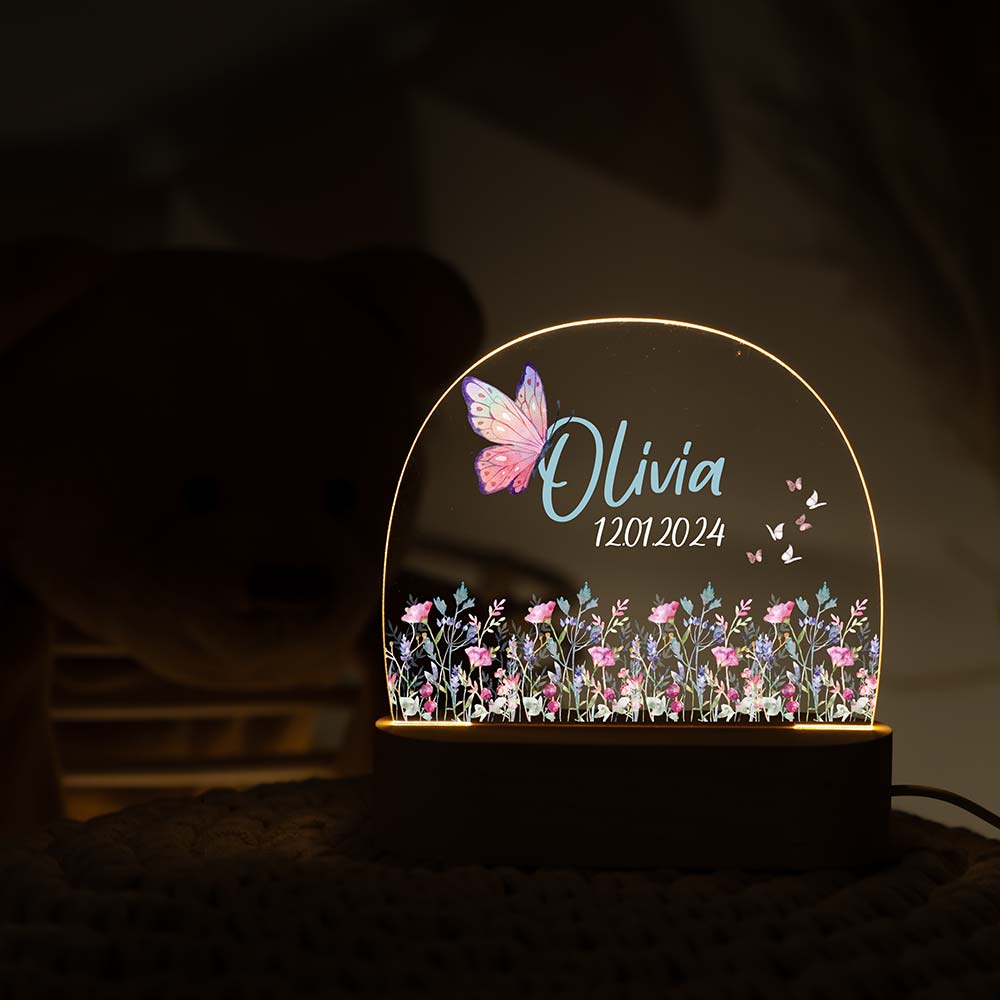 LED Nachtlicht Kinder personalisiert - Blumenwiese & Schmetterlinge