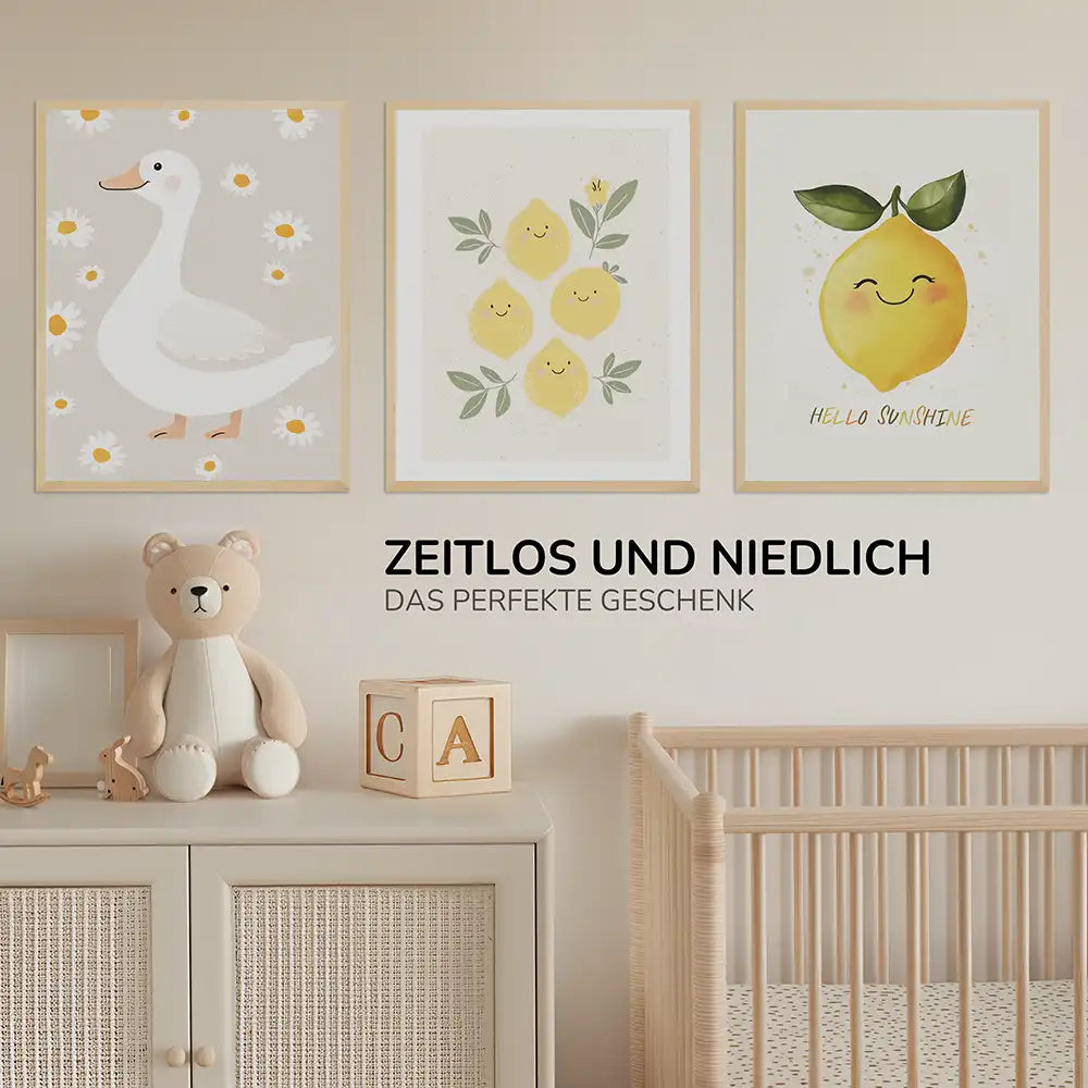 Poster 3er-Set - Ente, Zitronen & "Hello Sunshine" für's Kinderzimmer