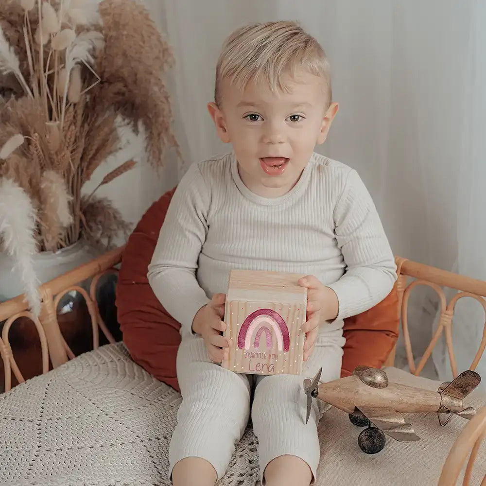 Spardose Kinder, Sparschwein personalisiert bunt - Regenbogen