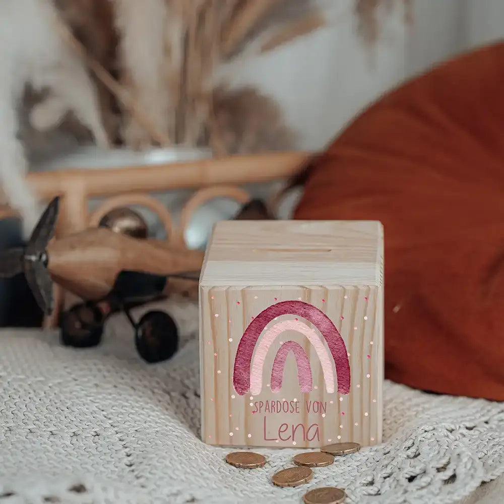 Spardose Kinder, Sparschwein personalisiert bunt - Regenbogen